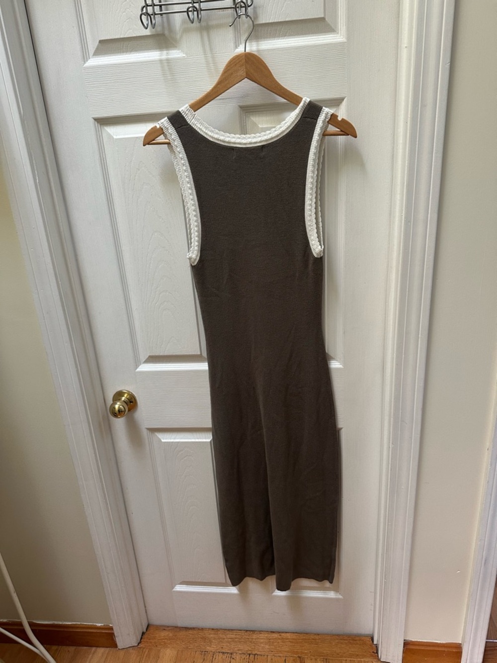 Caroline Constas Knit Stretch long Dress olie green Ribbed sleeveless Size S NWT - Picture 4 of 7